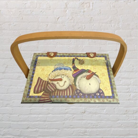 NEW CHRISTMAS BASKETS -- Nested Baskets, Snowmen, Wicker, Pressboard Lid, Set-2 - Picture 7 of 16